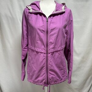 Columbia Womens Purple Hooded Windbreaker Jacket Gingham Lining AL3089 Size M